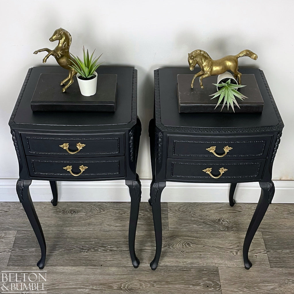 Vintage Double Door Armoire Wardrobe & Bedside Drawers in Black-Bedroom Set-Belton & Bumble