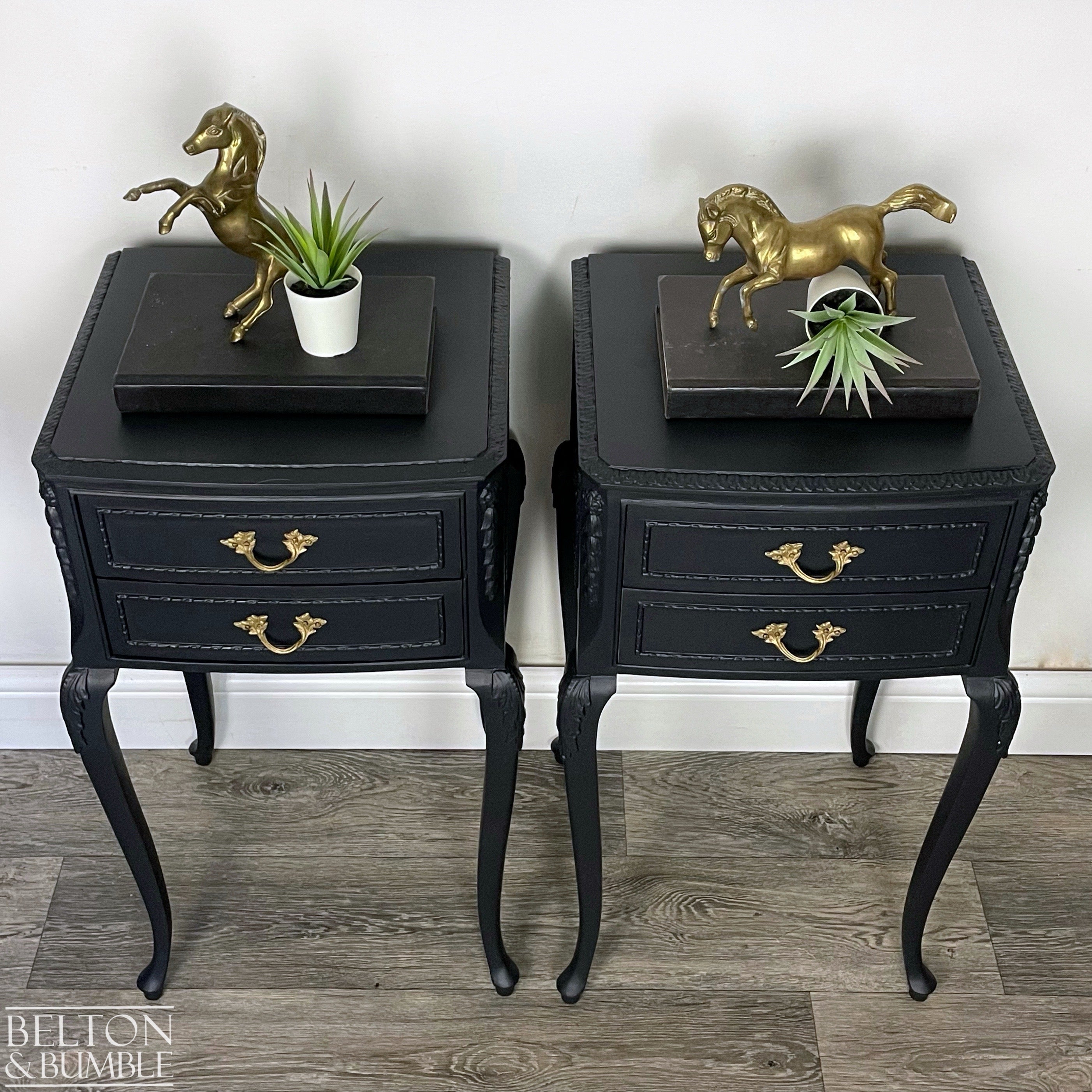 Vintage Double Door Armoire Wardrobe & Bedside Drawers in Black-Bedroom Set-Belton & Bumble