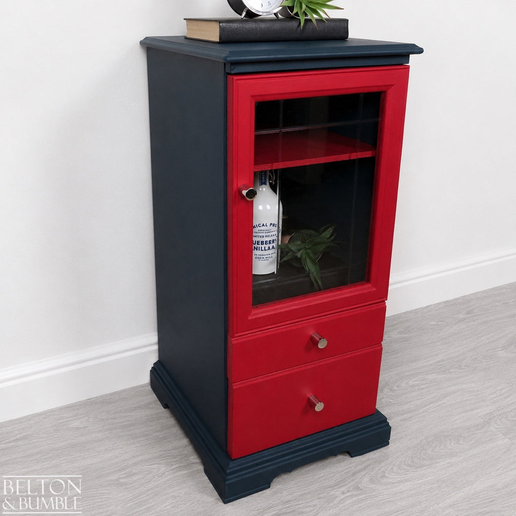 Glass Door Cabinet in Blue and Red