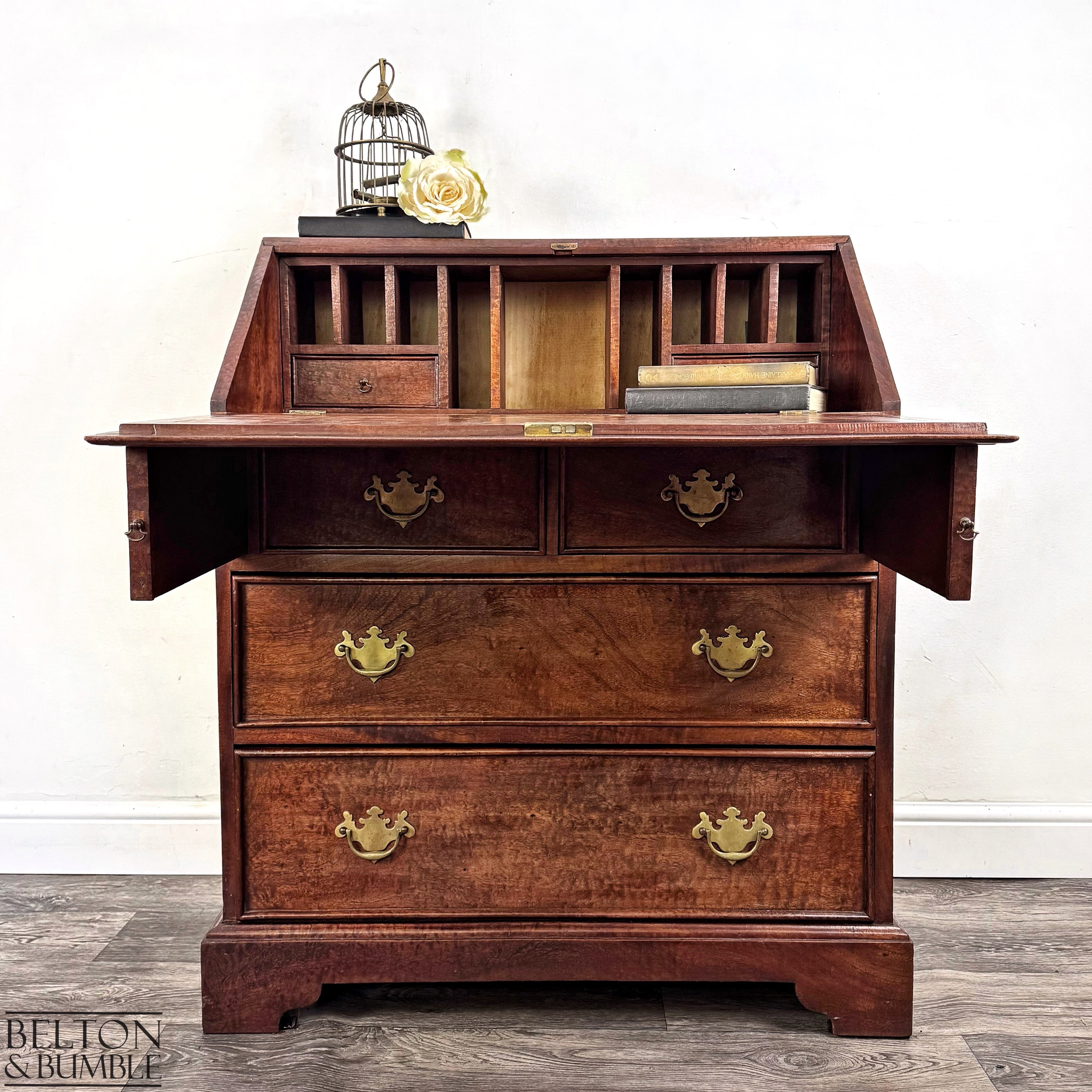 Georgian Mahogany Slant Front Bureau Antique Writing Desk with Fitted Interior-Belton & Bumble