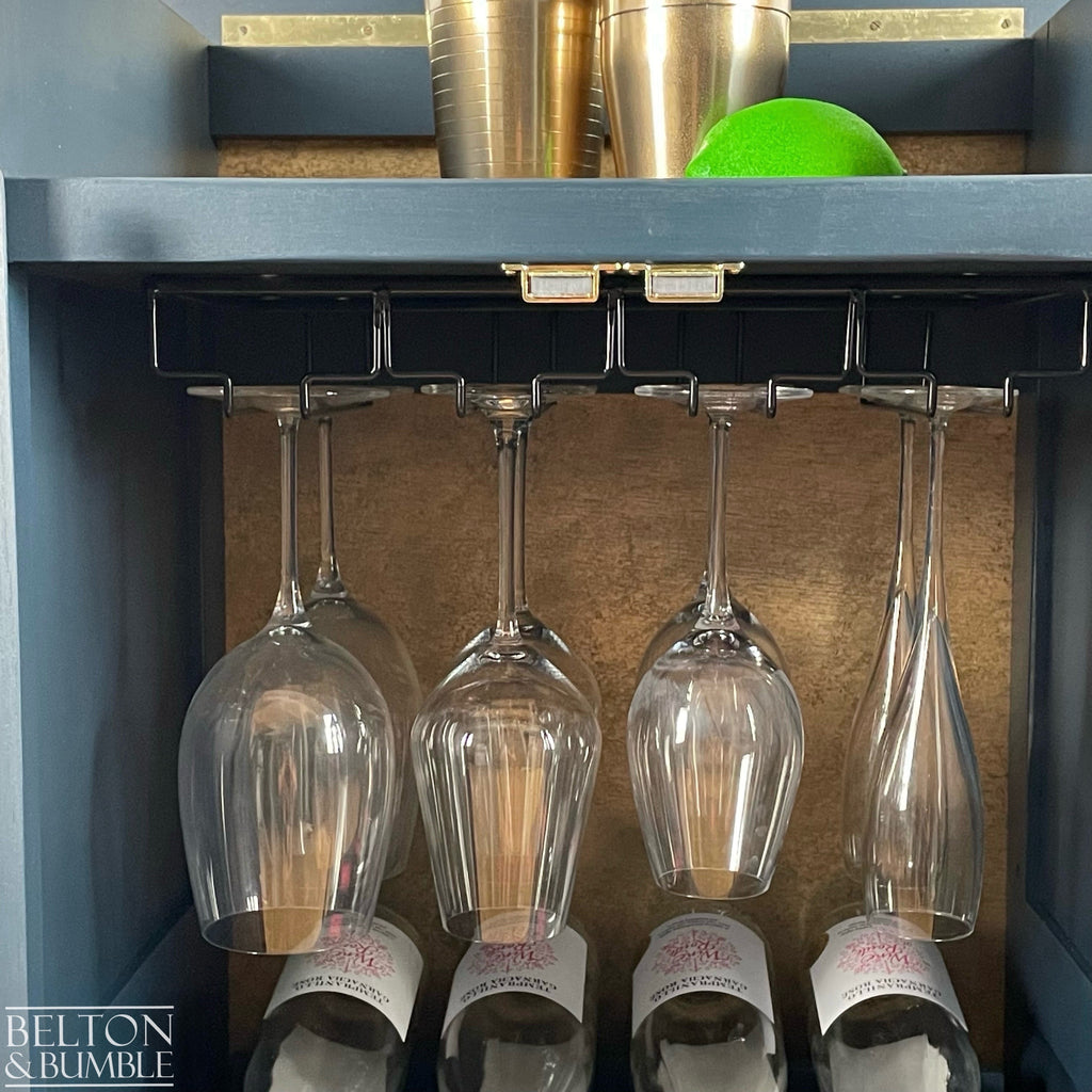 Solid Wood Carved Navy and Gold Cocktail Drinks Cabinet
