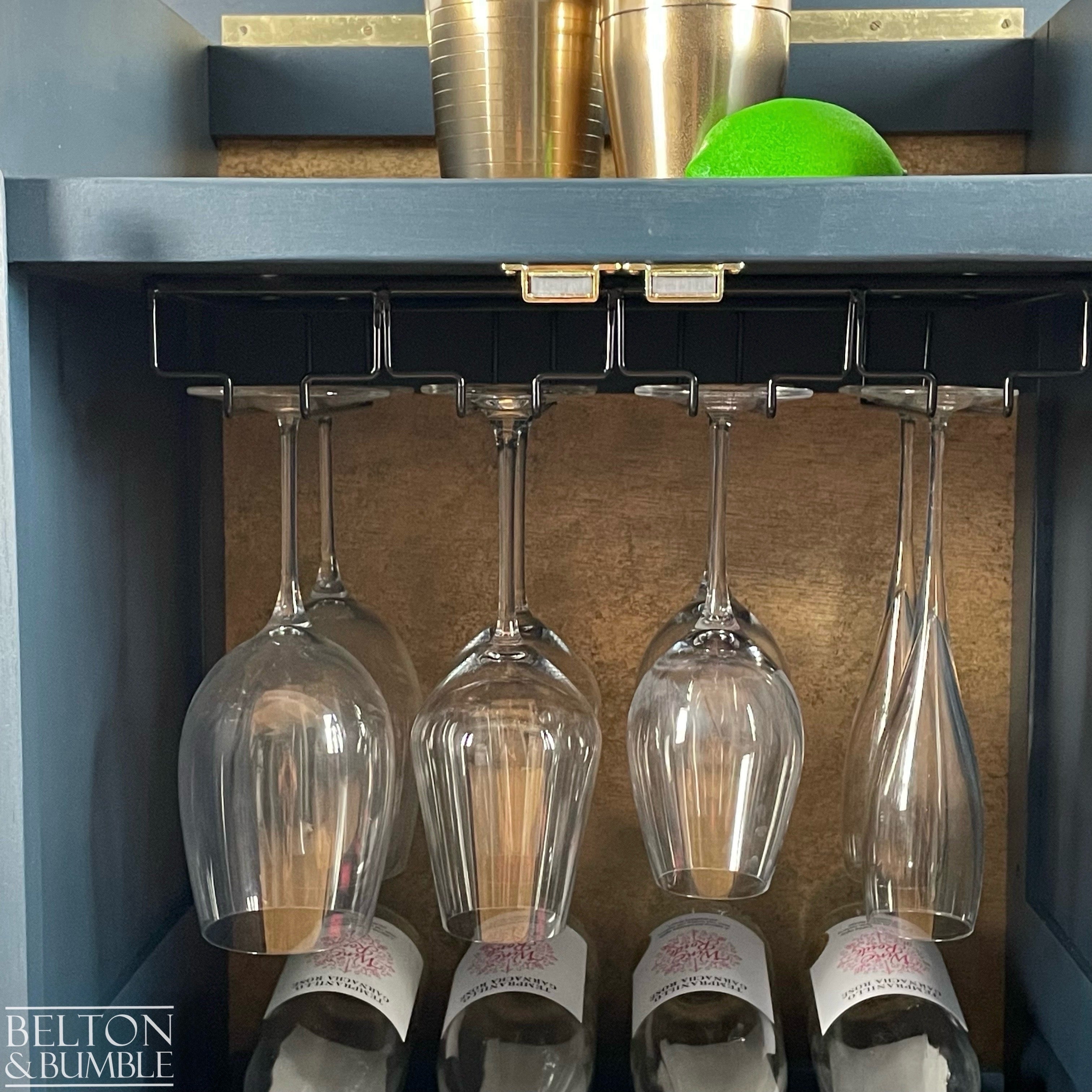 Solid Wood Carved Navy and Gold Cocktail Drinks Cabinet