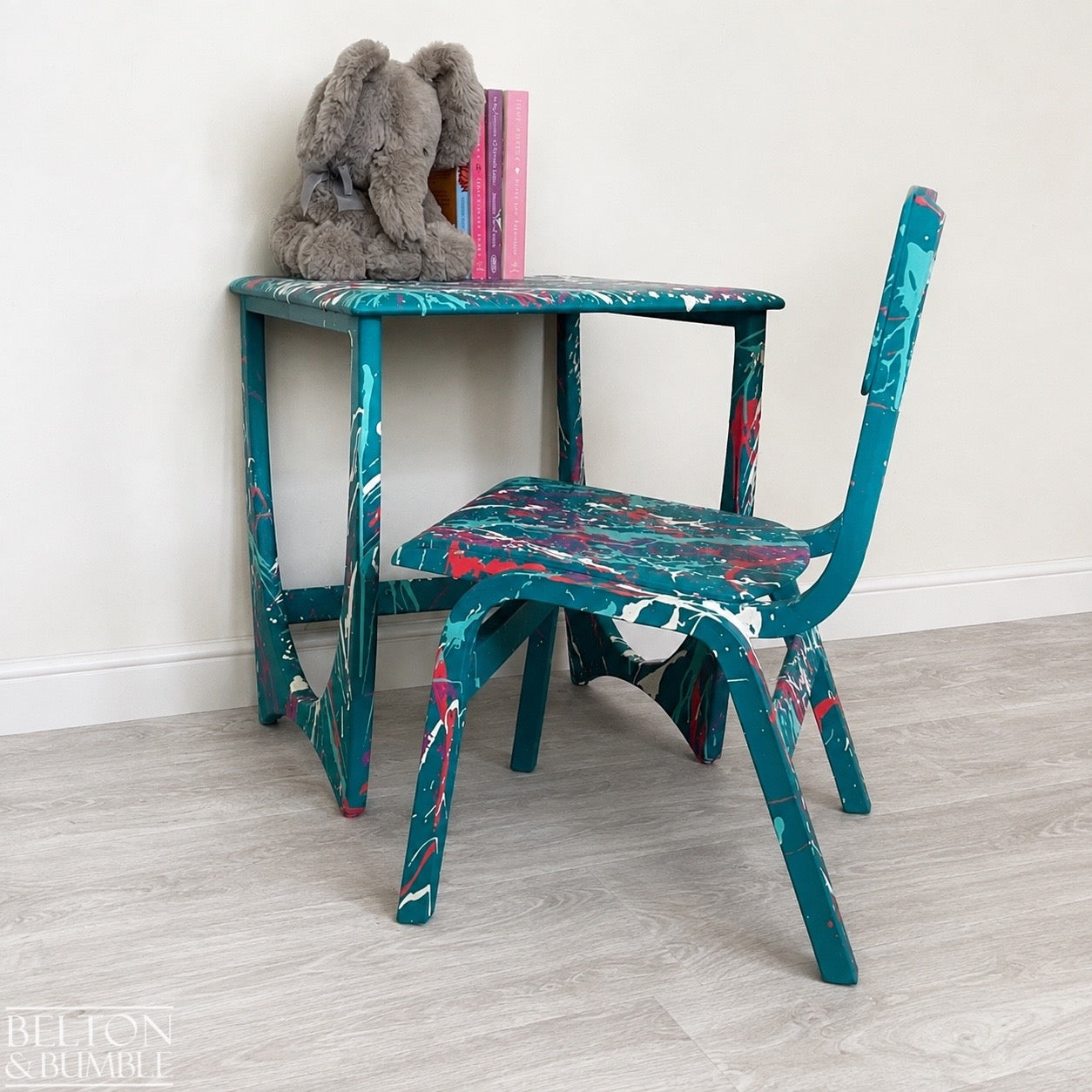 Teal Paint-Splattered Children’s Table & Chair Set