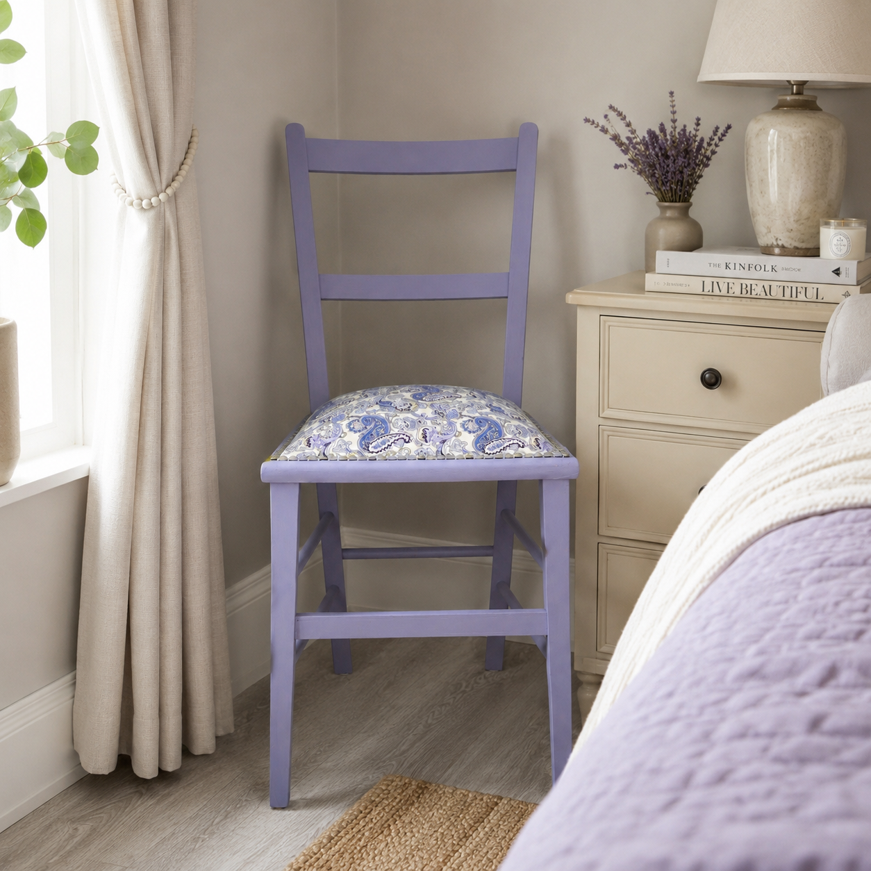 Petite Pale Purple and Paisley Bedroom Chair