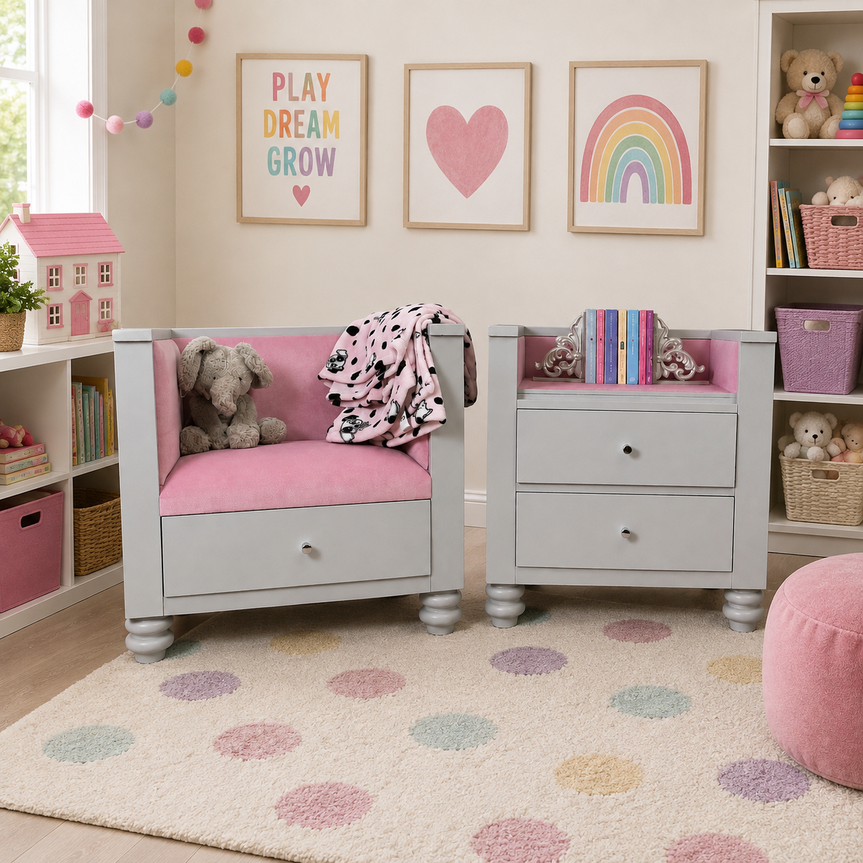 Children’s Reading Seat & Bookcase – Storage & Seating Set