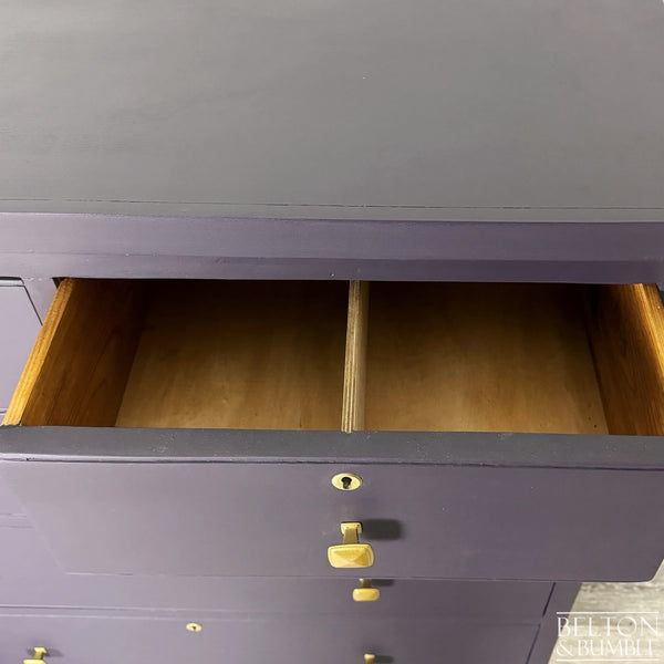 Large Five Drawer Vintage Chest of Drawers in Dark Purple-Belton & Butler