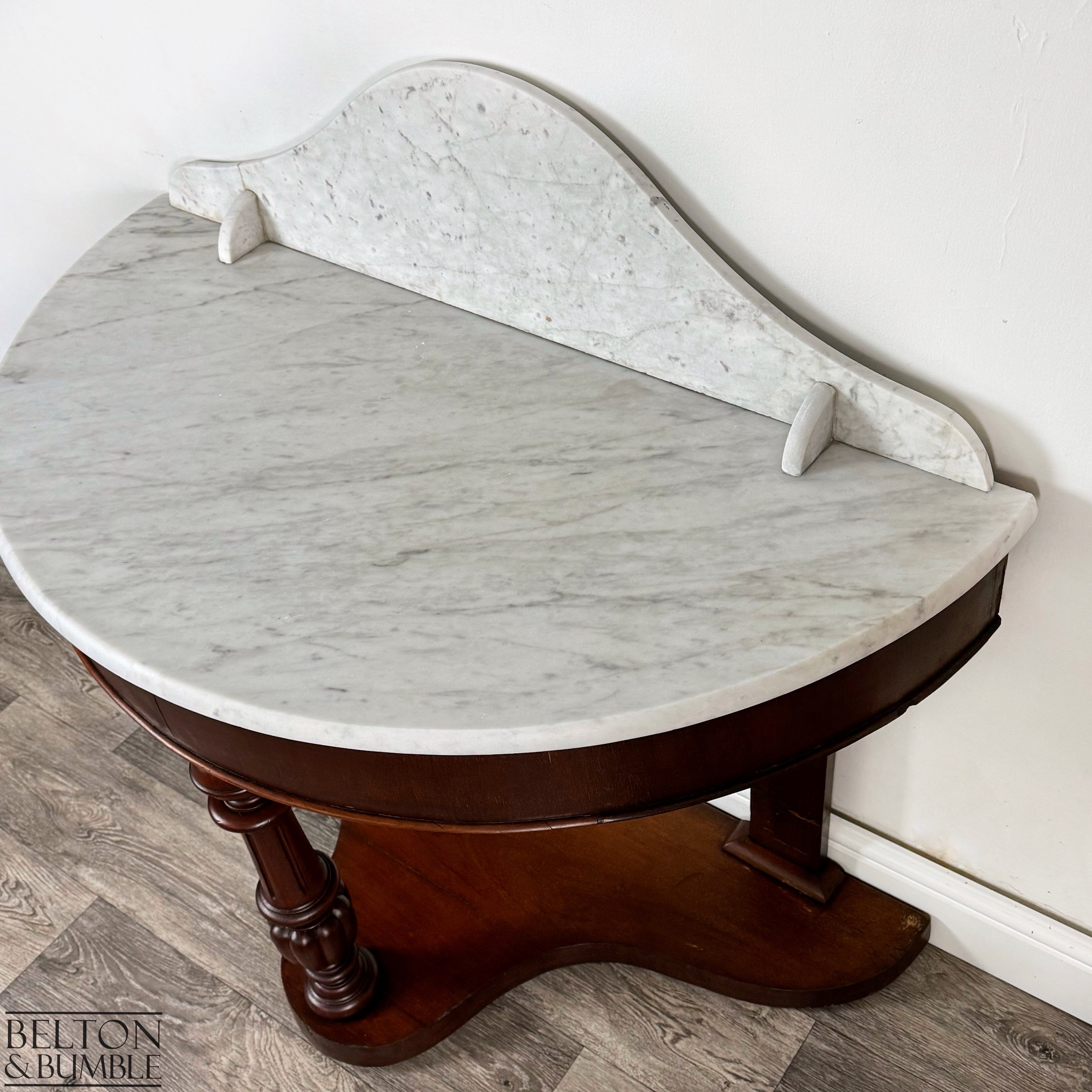 Late Victorian Duchess Style Mahogany Marble Washstand, Demi Lune Table-Belton & Bumble