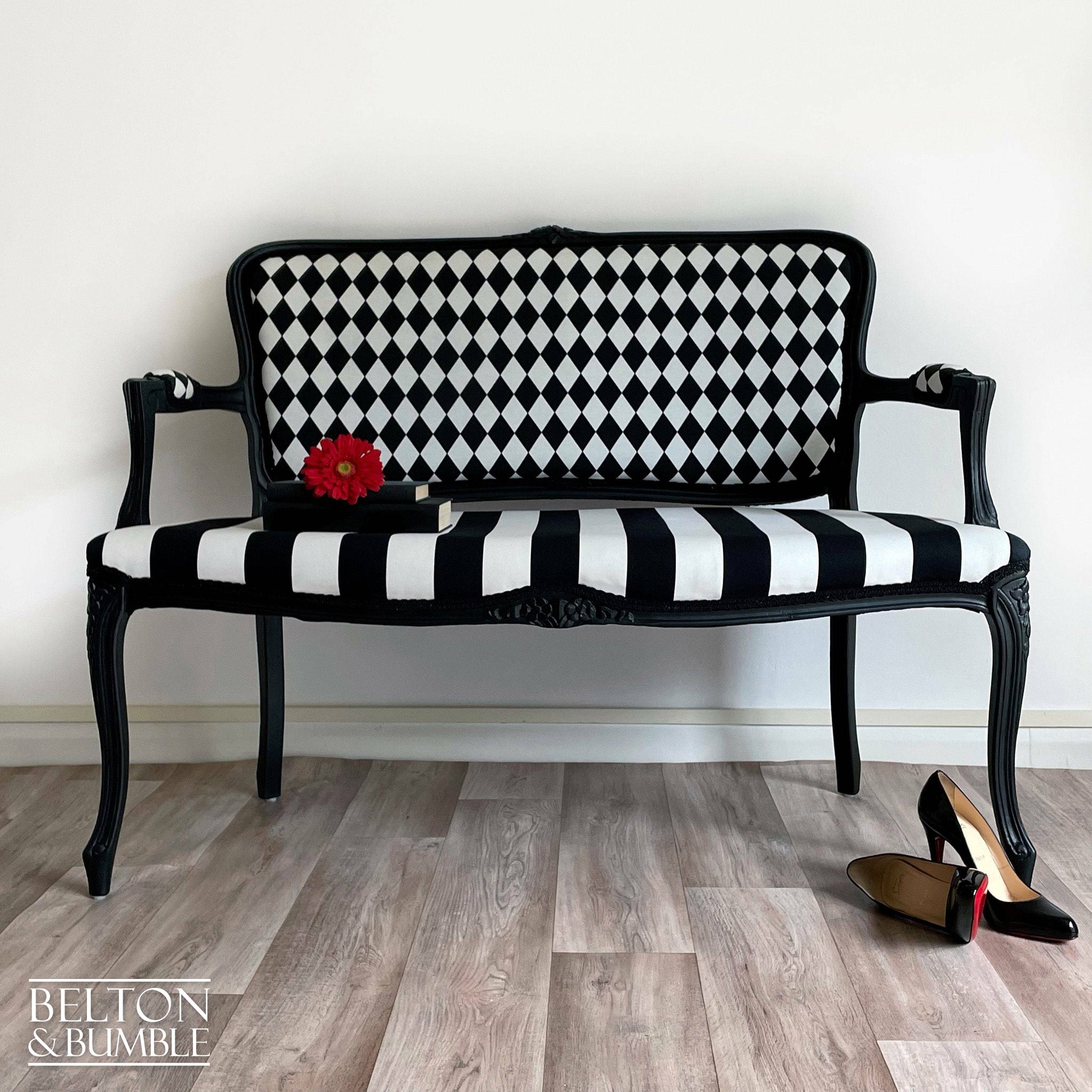 Black and White Louis Style Two Seater Chair-Belton & Bumble