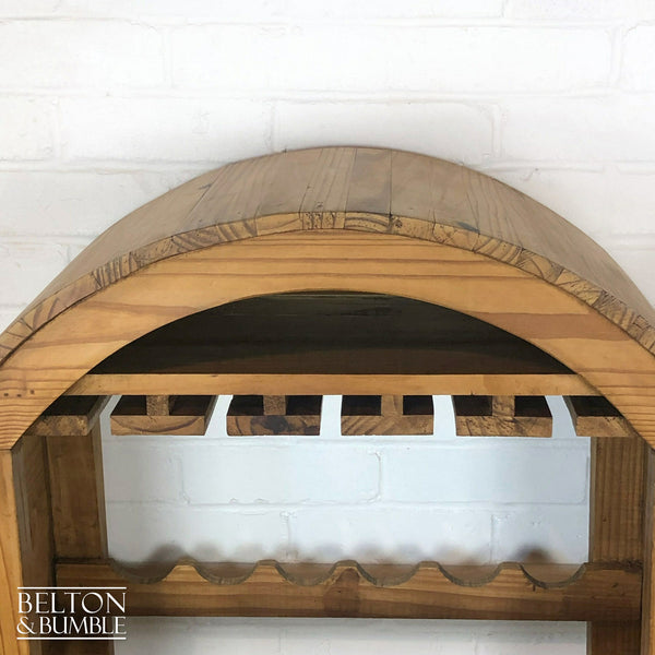 Barrel Style Oval Bottle and Glass Rack – Close-up of wood finish and texture