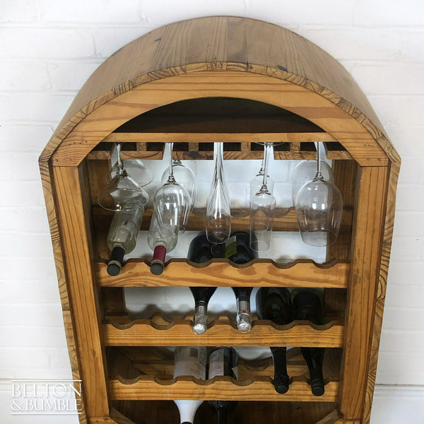 Barrel Style Oval Bottle and Glass Rack – Restored vintage piece with open storage
