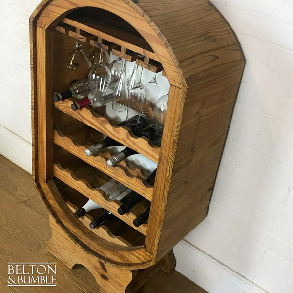 Barrel Style Oval Bottle and Glass Rack – Side profile highlighting depth, leg shape and silhouette