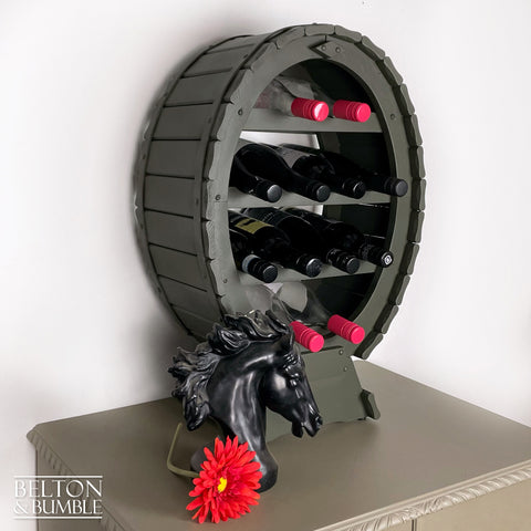 Barrel Style Oval Wine Bottle Rack For Worktop – Styled product shot with complementary decor to suggest scale