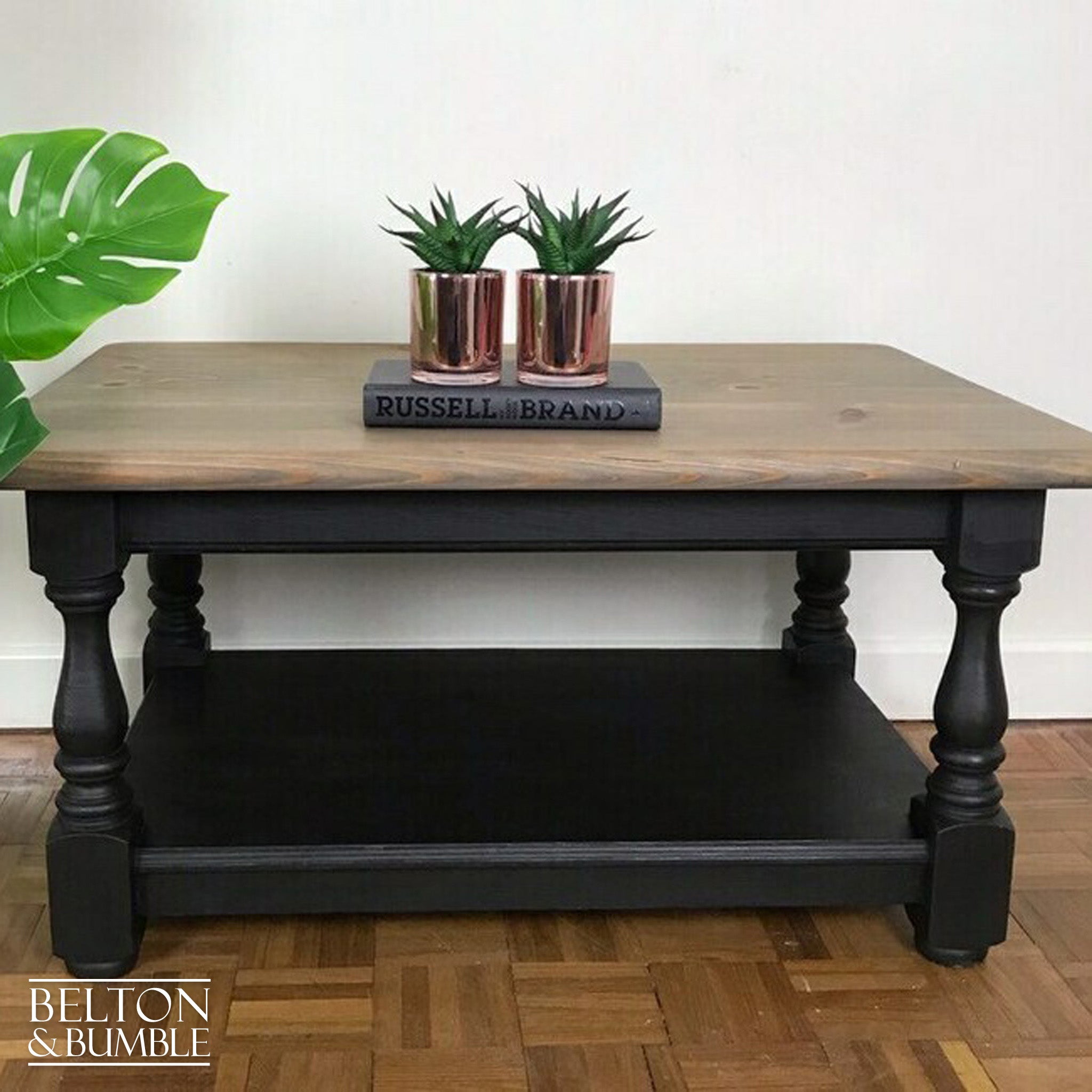 Black and Grey Stained Solid Wood Coffee Table-Belton & Bumble