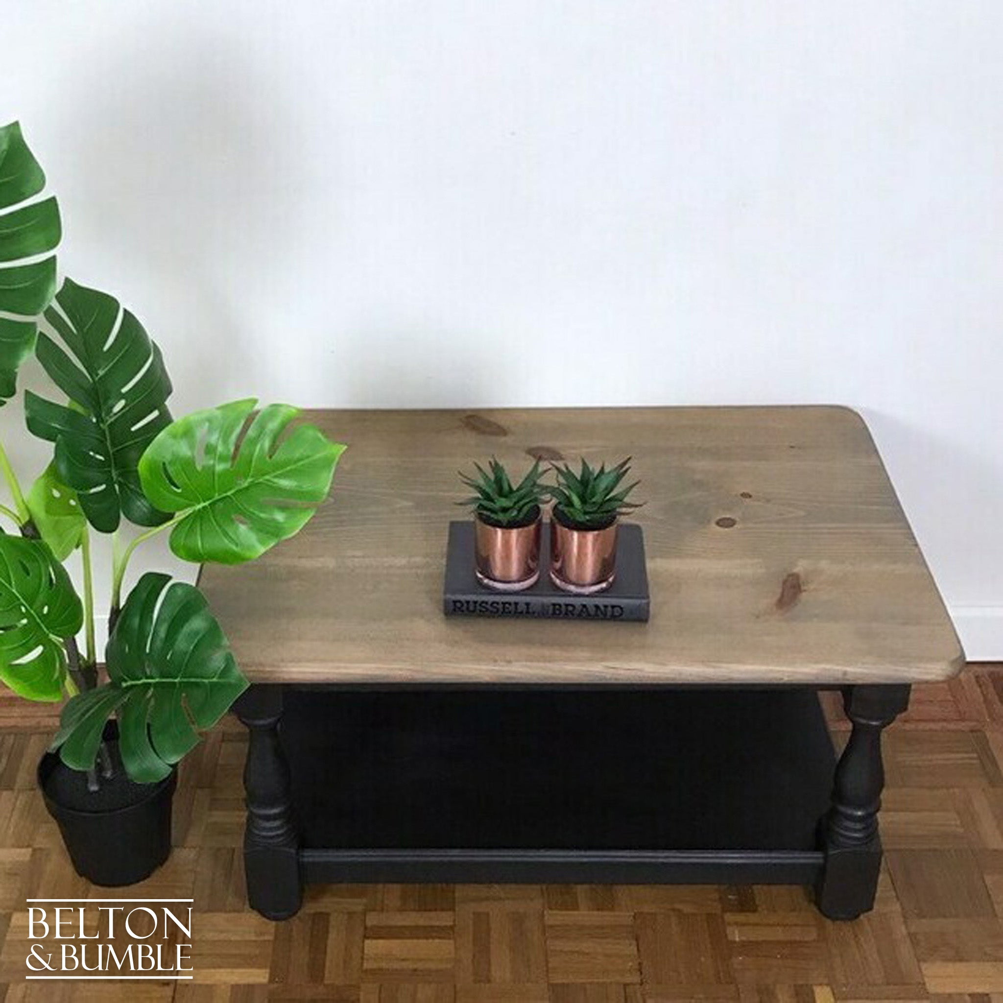 Black and Grey Stained Solid Wood Coffee Table-Belton & Bumble