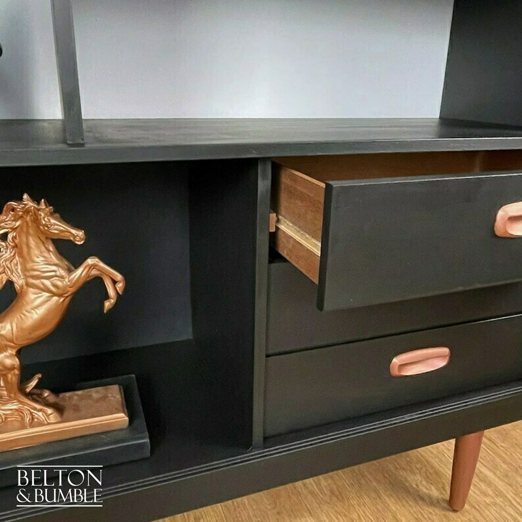 Mid Century Drinks Cabinet / Shelving Unit in Black and Copper-Belton & Bumble