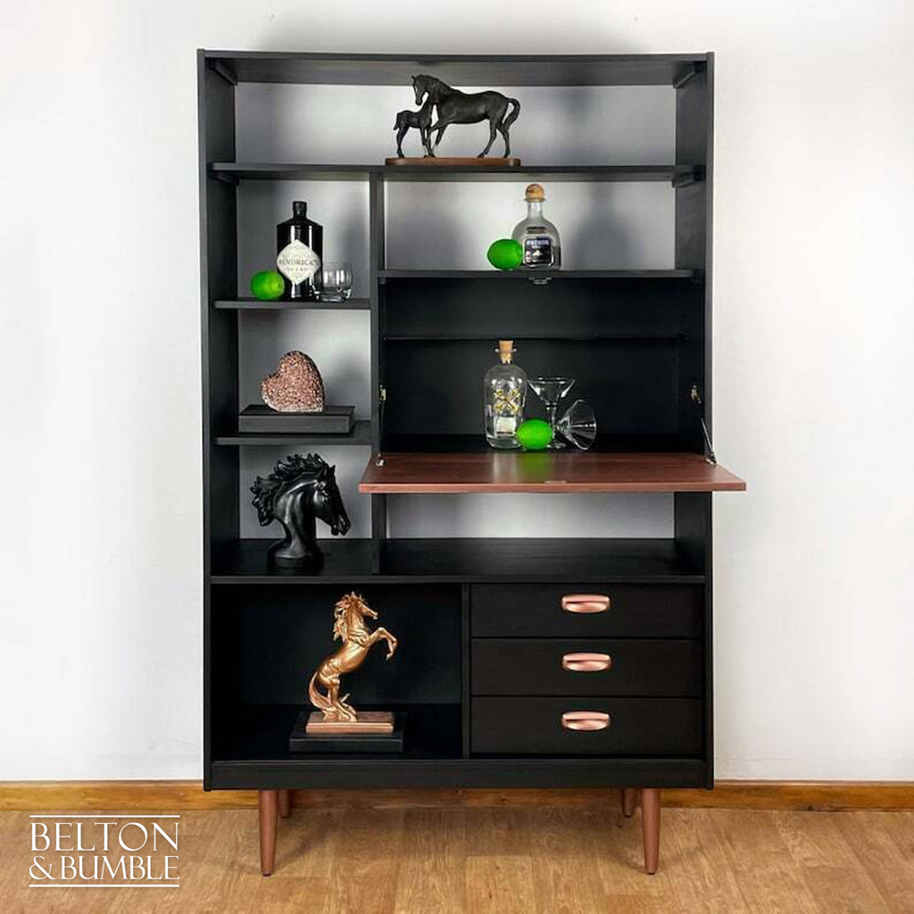 Mid Century Drinks Cabinet / Shelving Unit in Black and Copper-Belton & Bumble