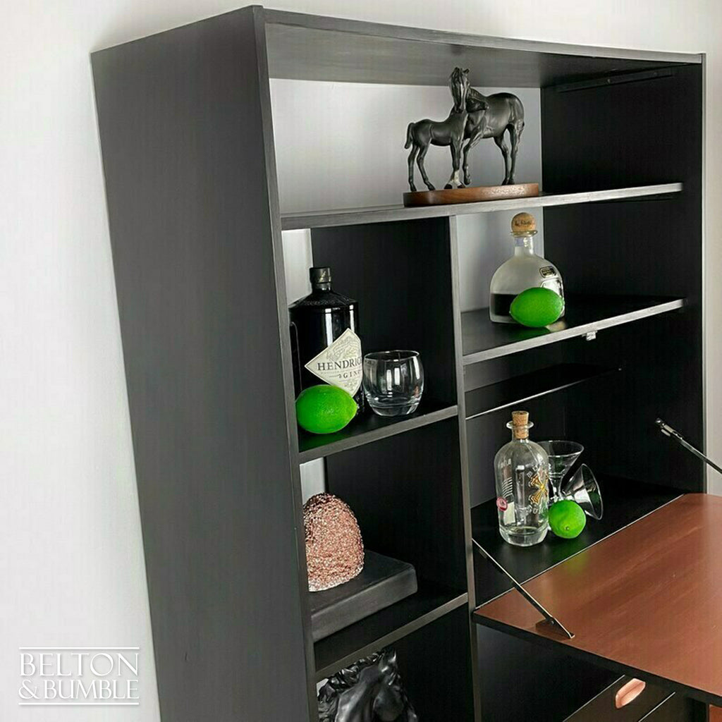 Mid Century Drinks Cabinet / Shelving Unit in Black and Copper-Belton & Bumble