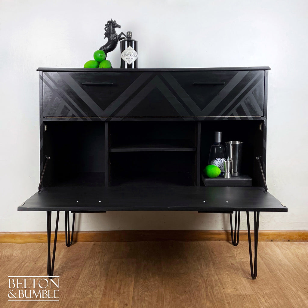 Drinks Cabinet or Record Cabinet in Black with Lift Lid and Fall Front-Belton & Bumble