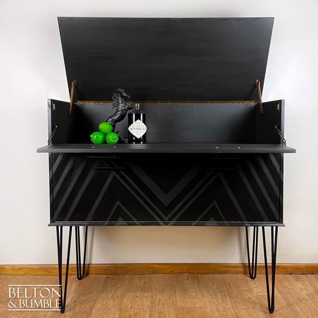 Drinks Cabinet or Record Cabinet in Black with Lift Lid and Fall Front-Belton & Bumble