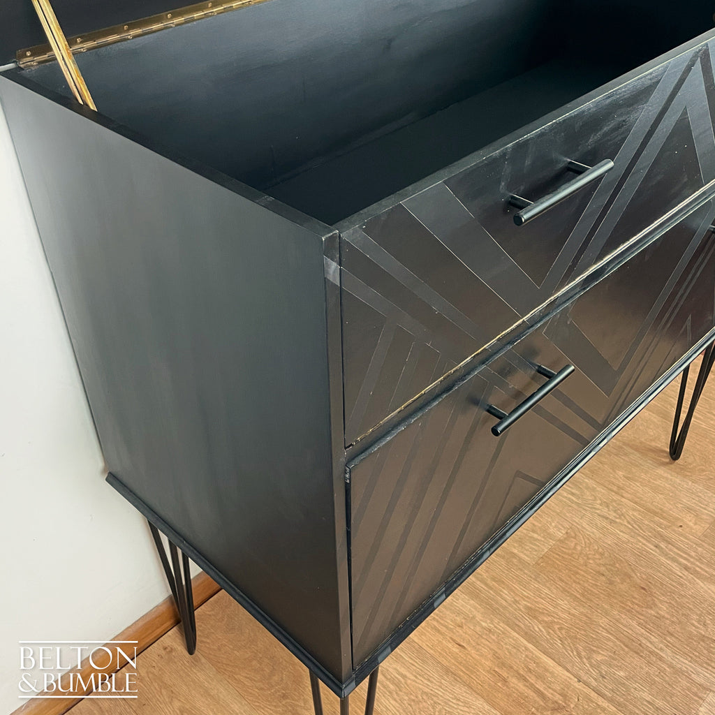 Drinks Cabinet or Record Cabinet in Black with Lift Lid and Fall Front-Belton & Bumble