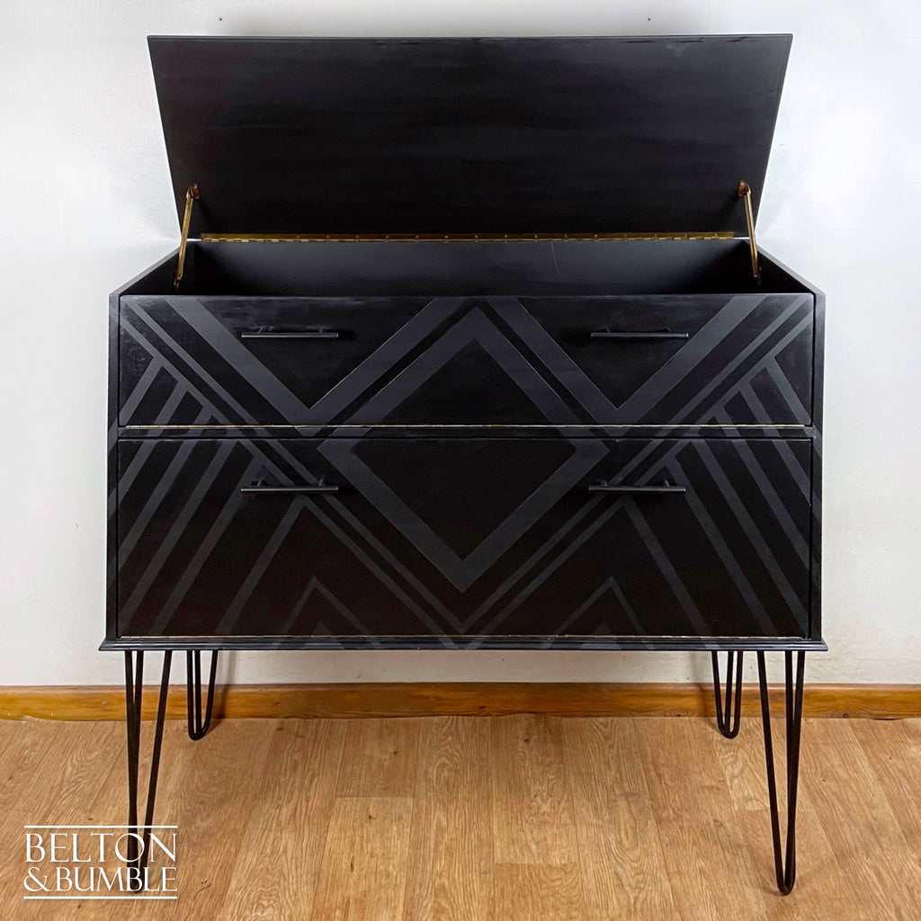 Drinks Cabinet or Record Cabinet in Black with Lift Lid and Fall Front-Belton & Bumble