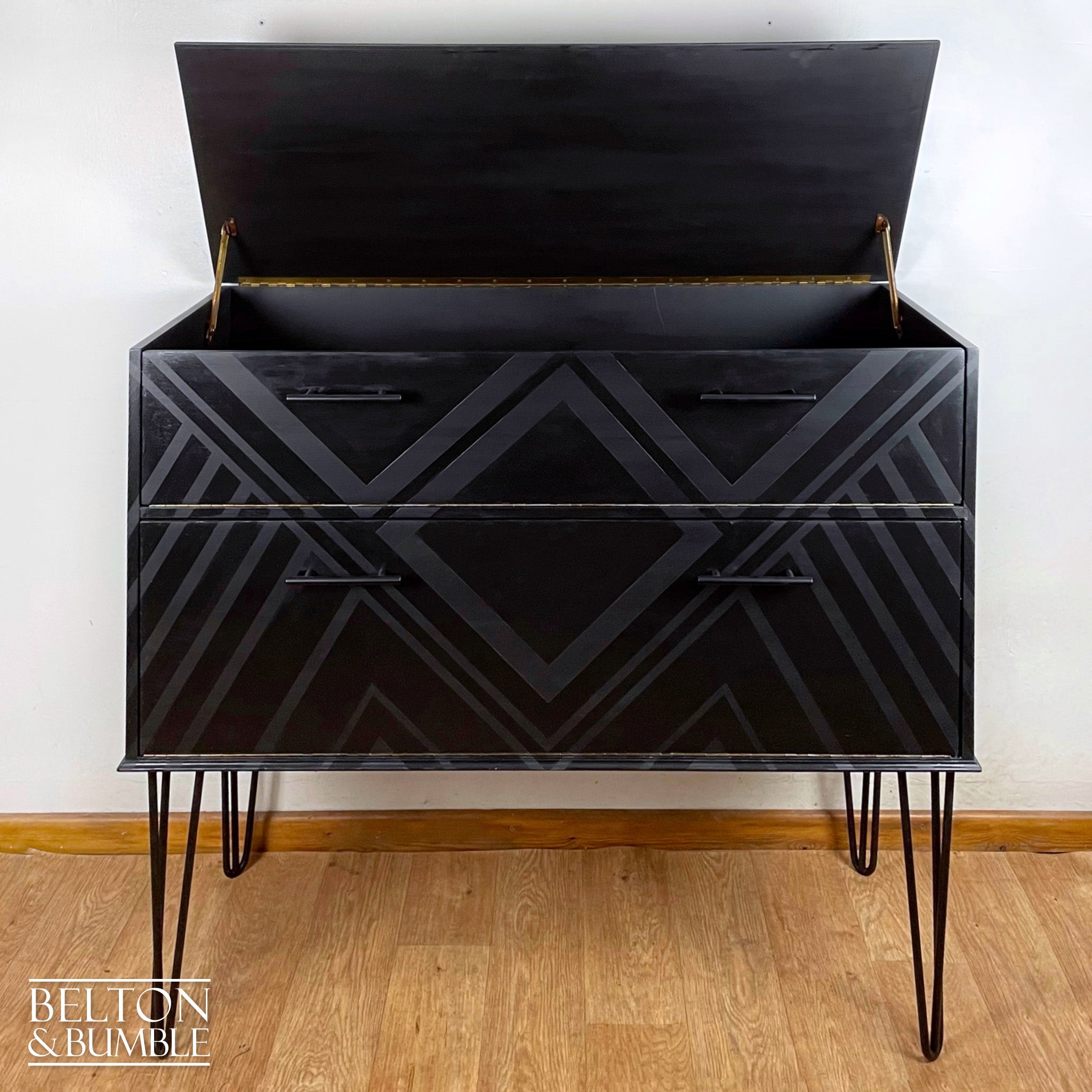 Drinks Cabinet or Record Cabinet in Black with Lift Lid and Fall Front-Belton & Bumble