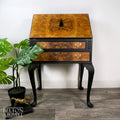 Queen Anne Vintage Burr Walnut Long Legged Bureau Writing Desk in Black-Belton & Bumble