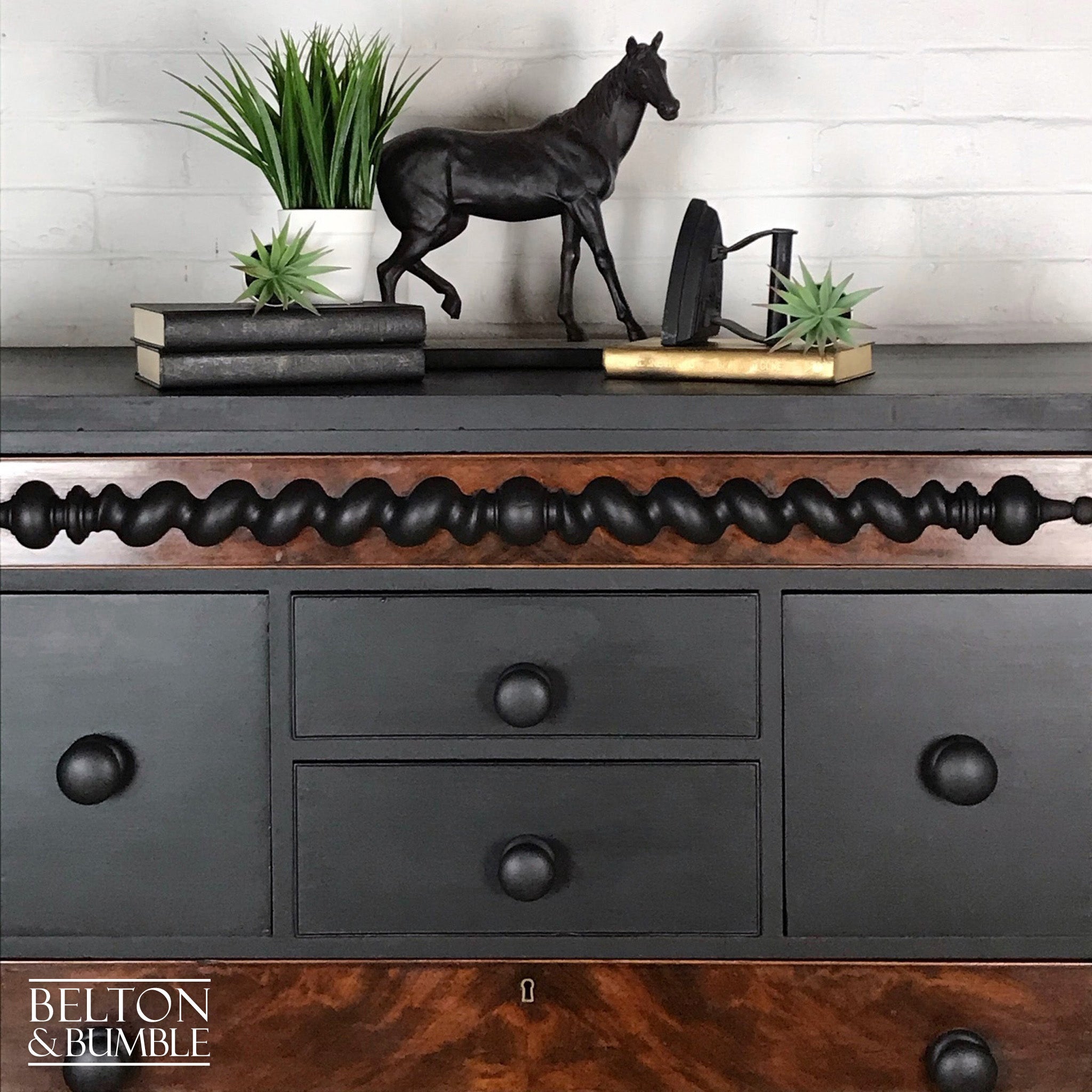 Black and Burr Walnut Large Chest of Drawers-Belton & Bumble