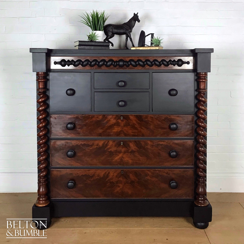 Black and Burr Walnut Large Chest of Drawers-Belton & Bumble