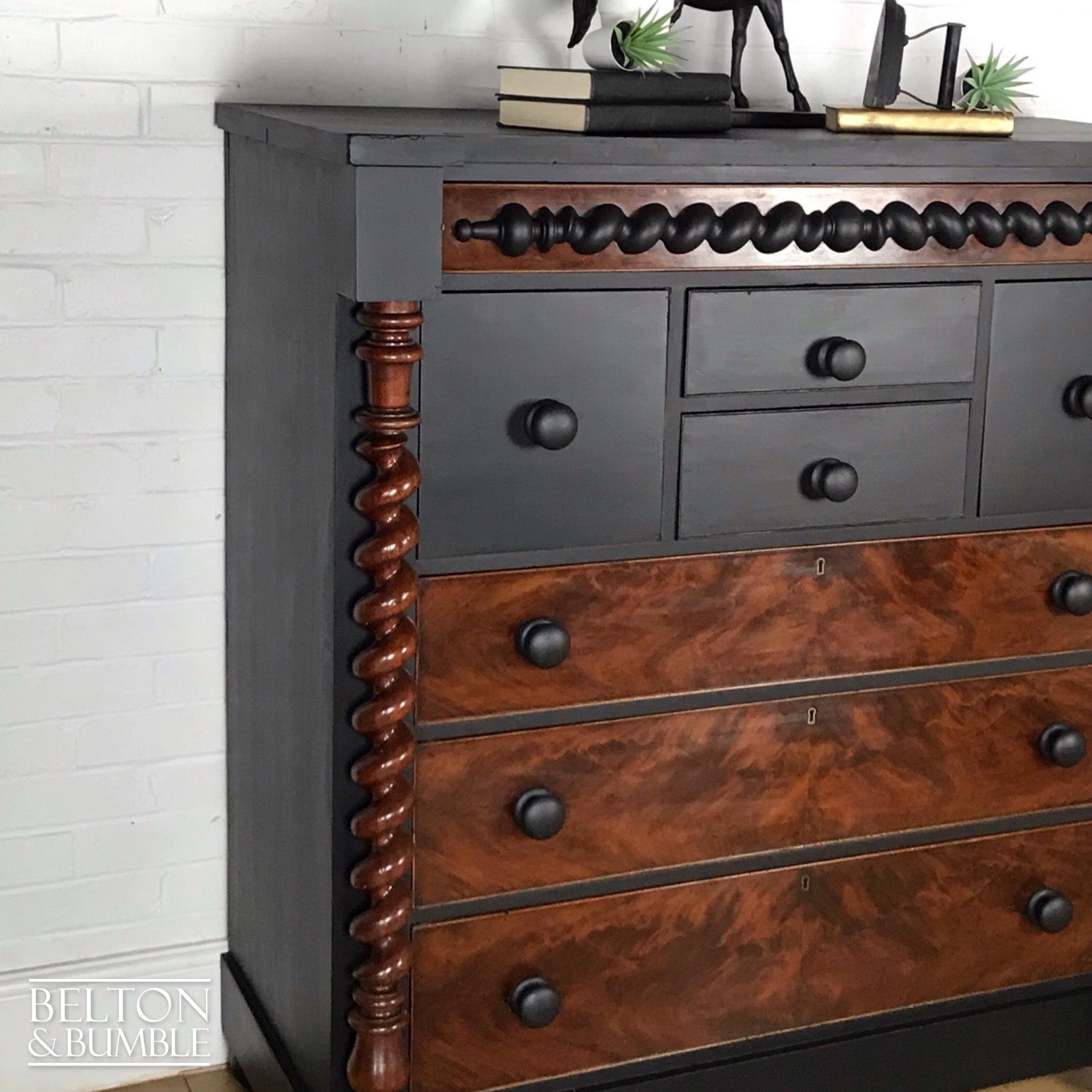 Black and Burr Walnut Large Chest of Drawers-Belton & Bumble