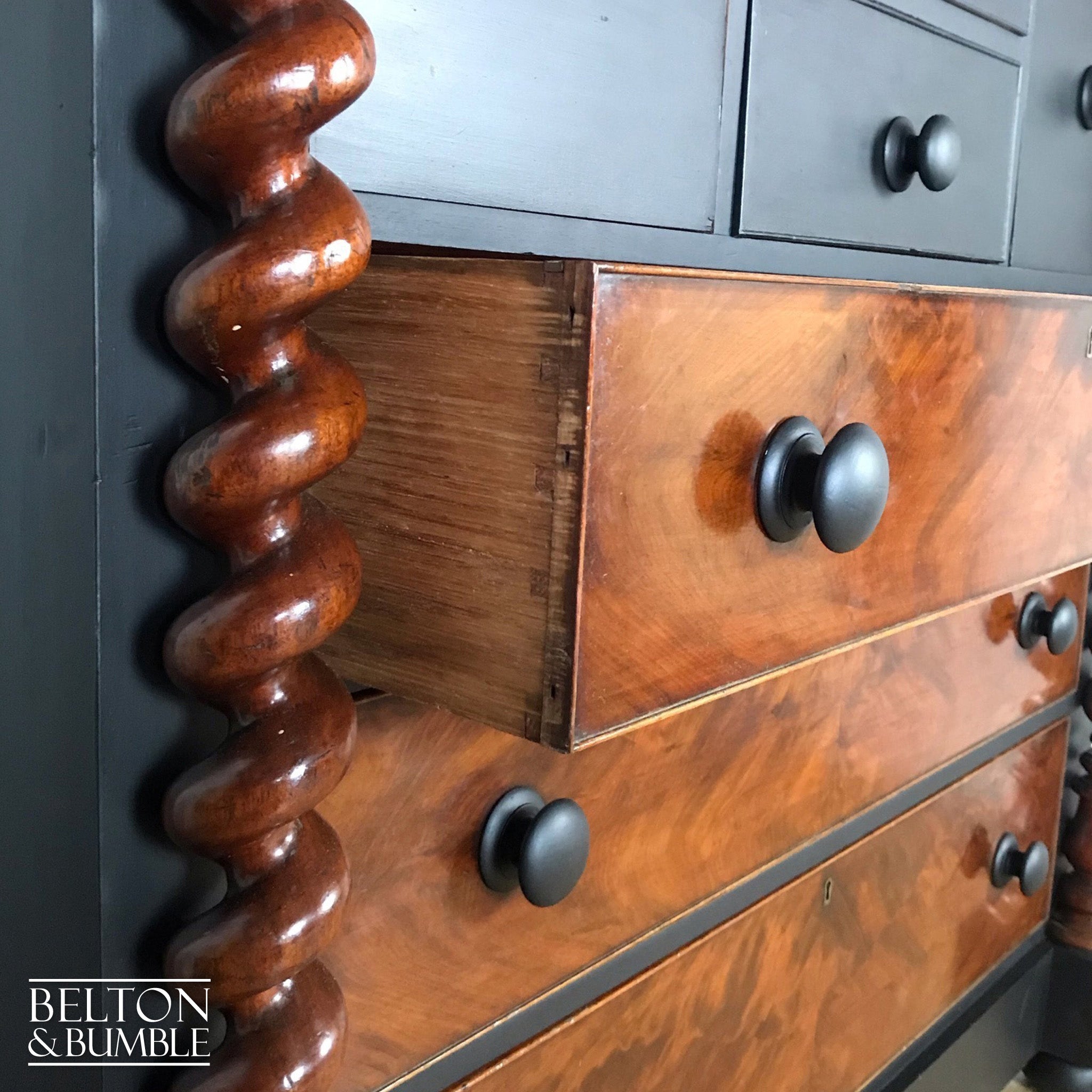 Black and Burr Walnut Large Chest of Drawers-Belton & Bumble