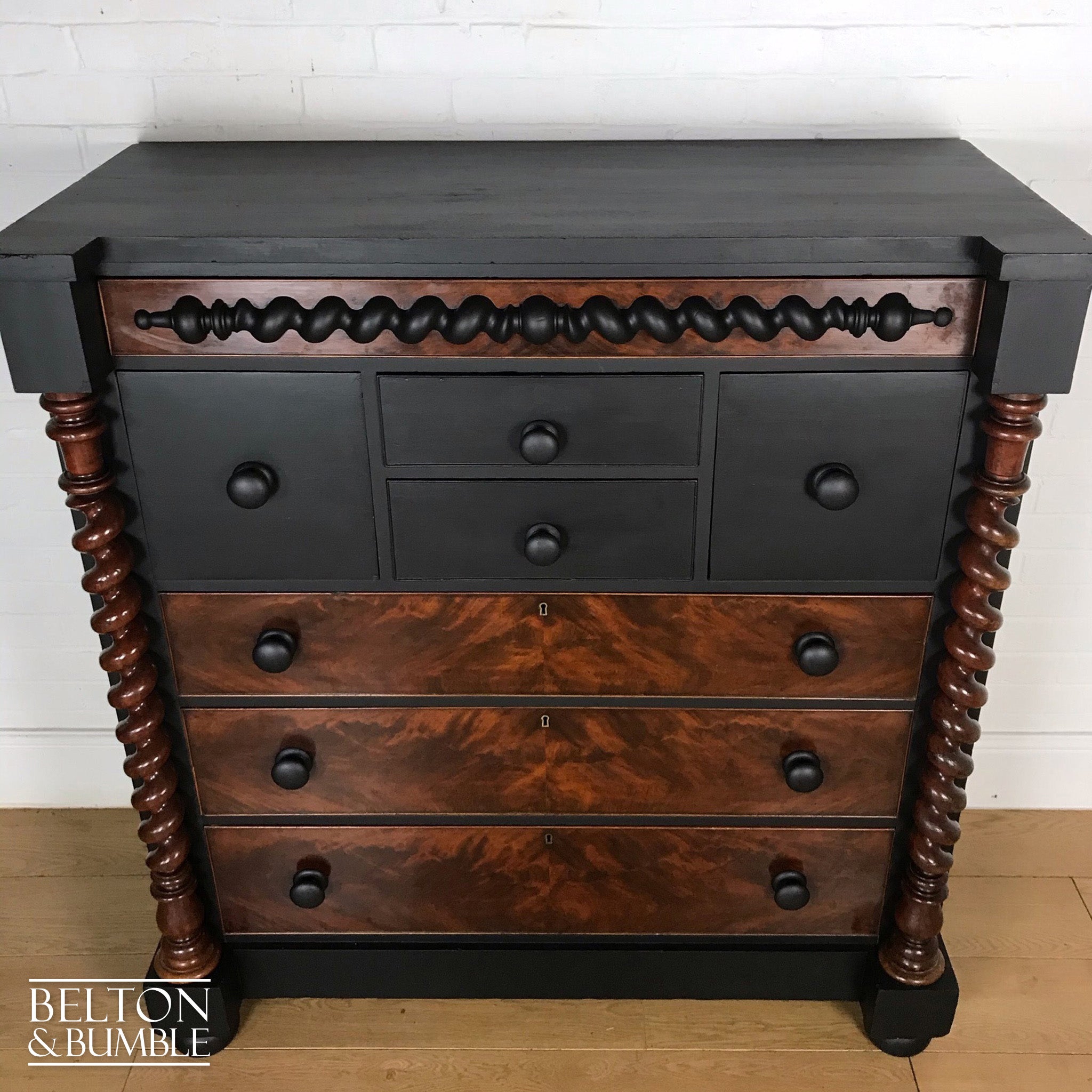 Black and Burr Walnut Large Chest of Drawers-Belton & Bumble