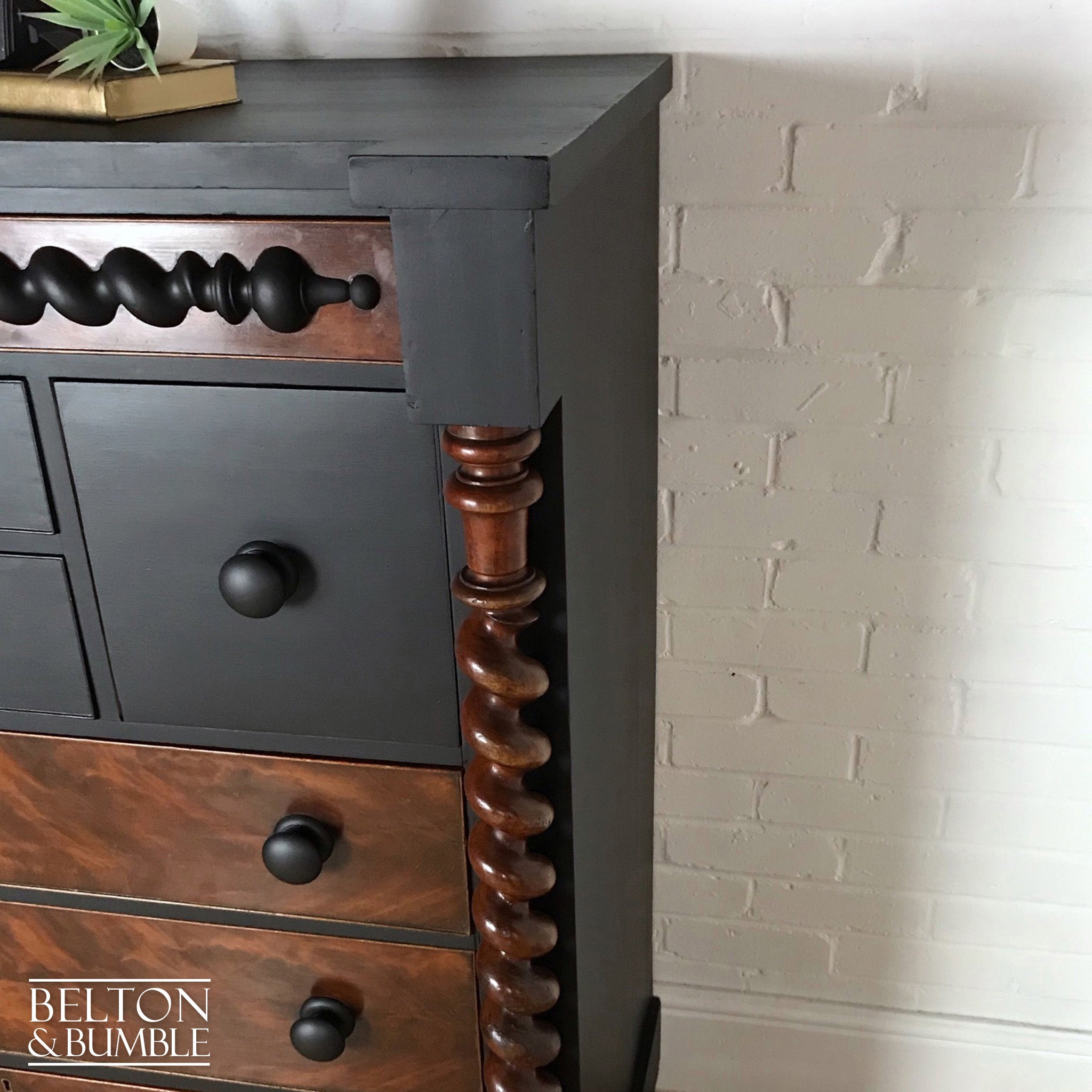 Black and Burr Walnut Large Chest of Drawers-Belton & Bumble