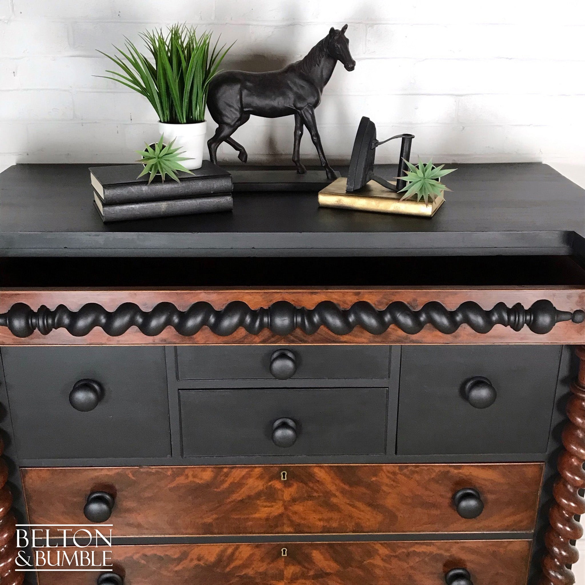 Black and Burr Walnut Large Chest of Drawers-Belton & Bumble