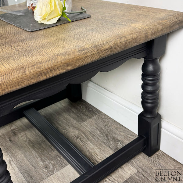 Black Oak Square Coffee Table – angled view showing proportions and stance