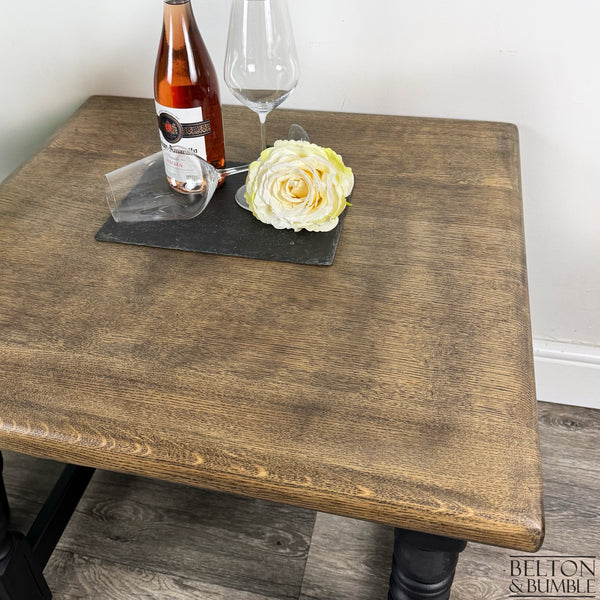 Black Oak Square Coffee Table – Close-up of oak with black finish and texture
