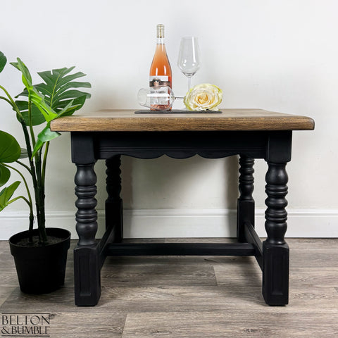 Black Oak Square Coffee Table – Styled product shot with complementary decor to suggest scale