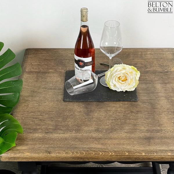 Black Oak Square Coffee Table – Top surface detail showing stained finish and edge profile