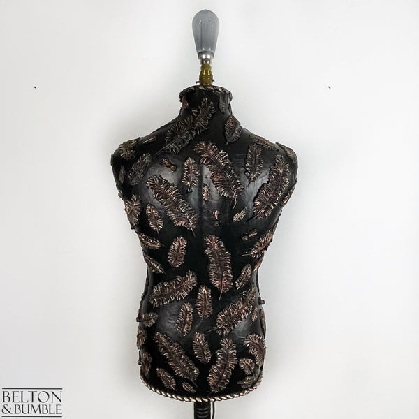 Black and Copper Feather Mannequin Lamp with Black Wooden Stand – Full back profile