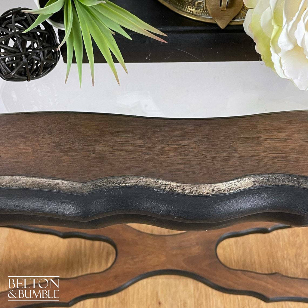 Glass Topped Mahogany Hallway Console Table in Black and Gold-Belton & Bumble