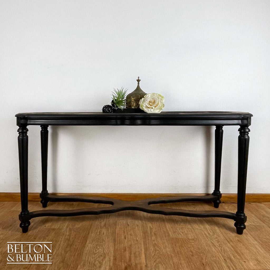 Glass Topped Mahogany Hallway Console Table in Black and Gold-Belton & Bumble
