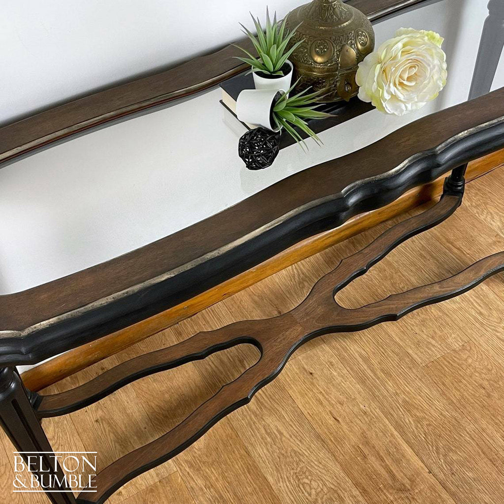 Glass Topped Mahogany Hallway Console Table in Black and Gold-Belton & Bumble