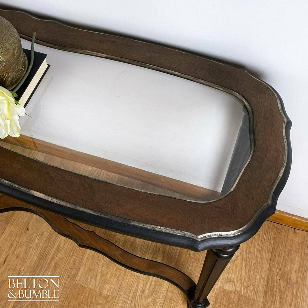 Glass Topped Mahogany Hallway Console Table in Black and Gold-Belton & Bumble
