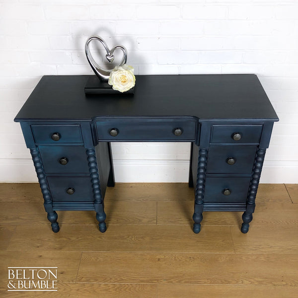 Blue Double Pedestal Carved Dressing Table-Belton & Butler