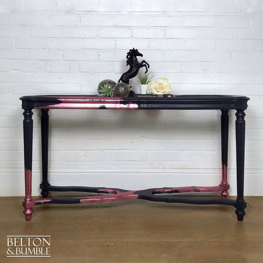 Navy Blue and Pink Glass Topped Hallway Console Table-Belton & Bumble