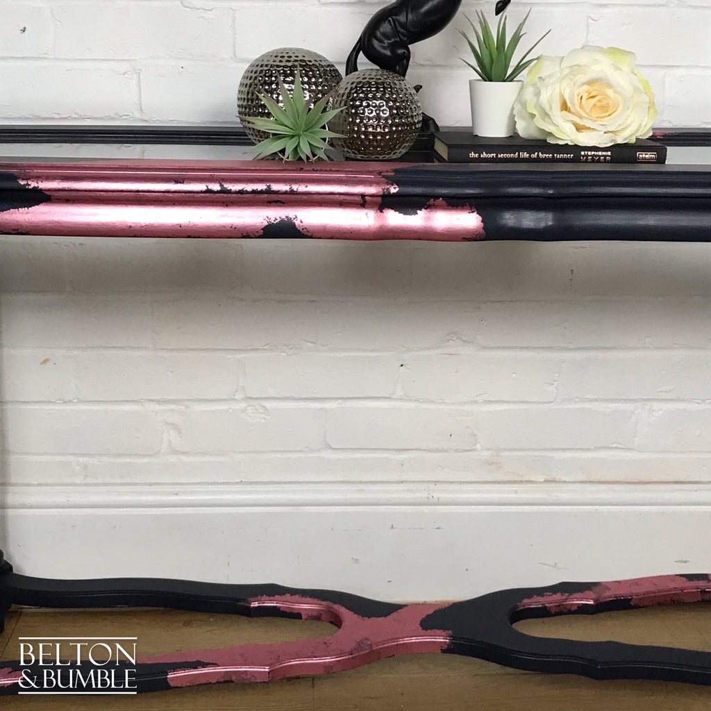 Navy Blue and Pink Glass Topped Hallway Console Table-Belton & Bumble