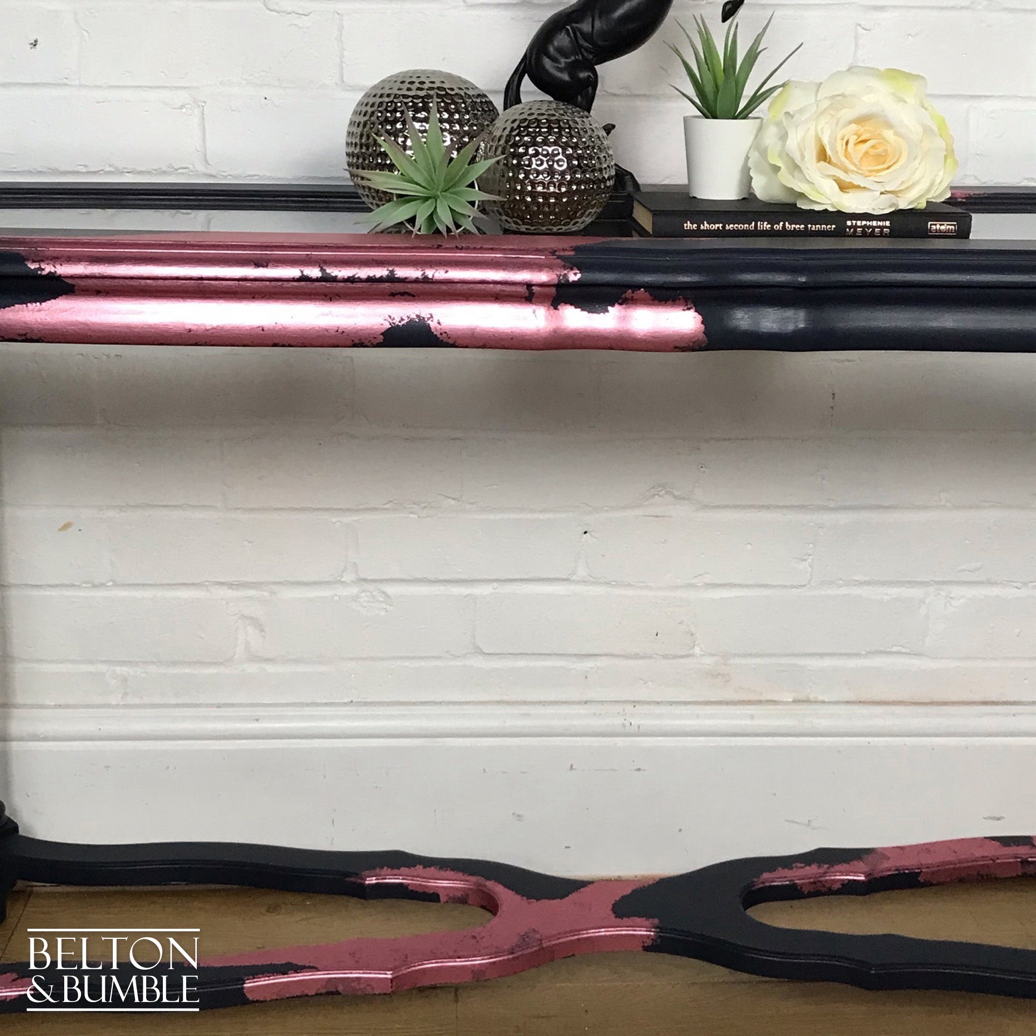 Navy Blue and Pink Glass Topped Hallway Console Table-Belton & Bumble