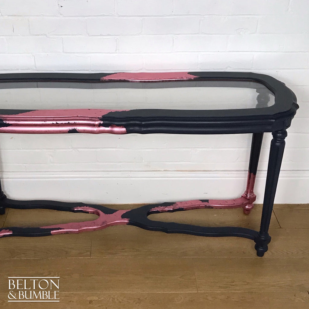 Navy Blue and Pink Glass Topped Hallway Console Table-Belton & Bumble