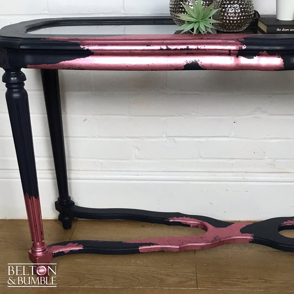 Navy Blue and Pink Glass Topped Hallway Console Table-Belton & Bumble