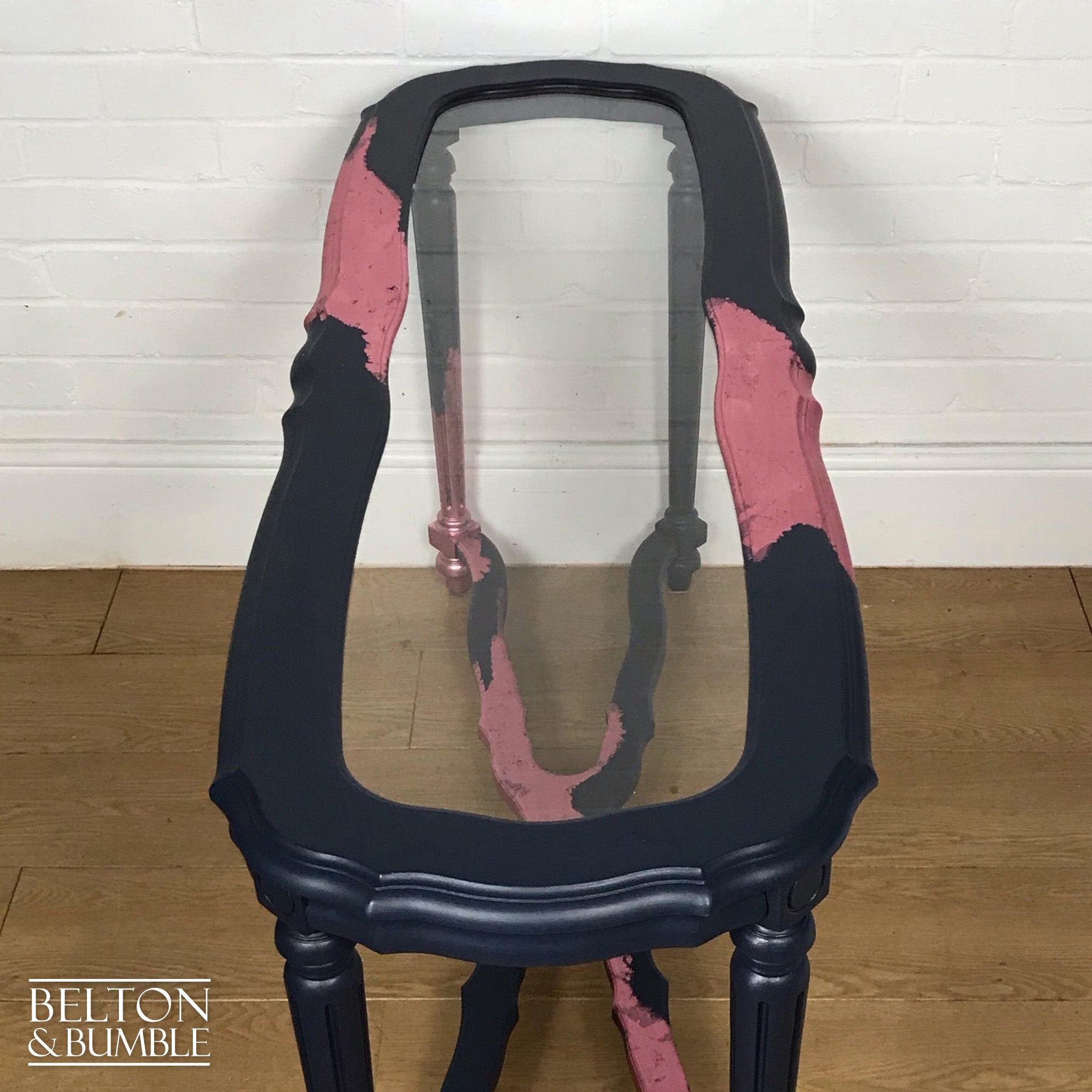Navy Blue and Pink Glass Topped Hallway Console Table-Belton & Bumble